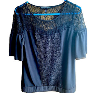 Black Lace Detail Sheer WHBM Blouse
